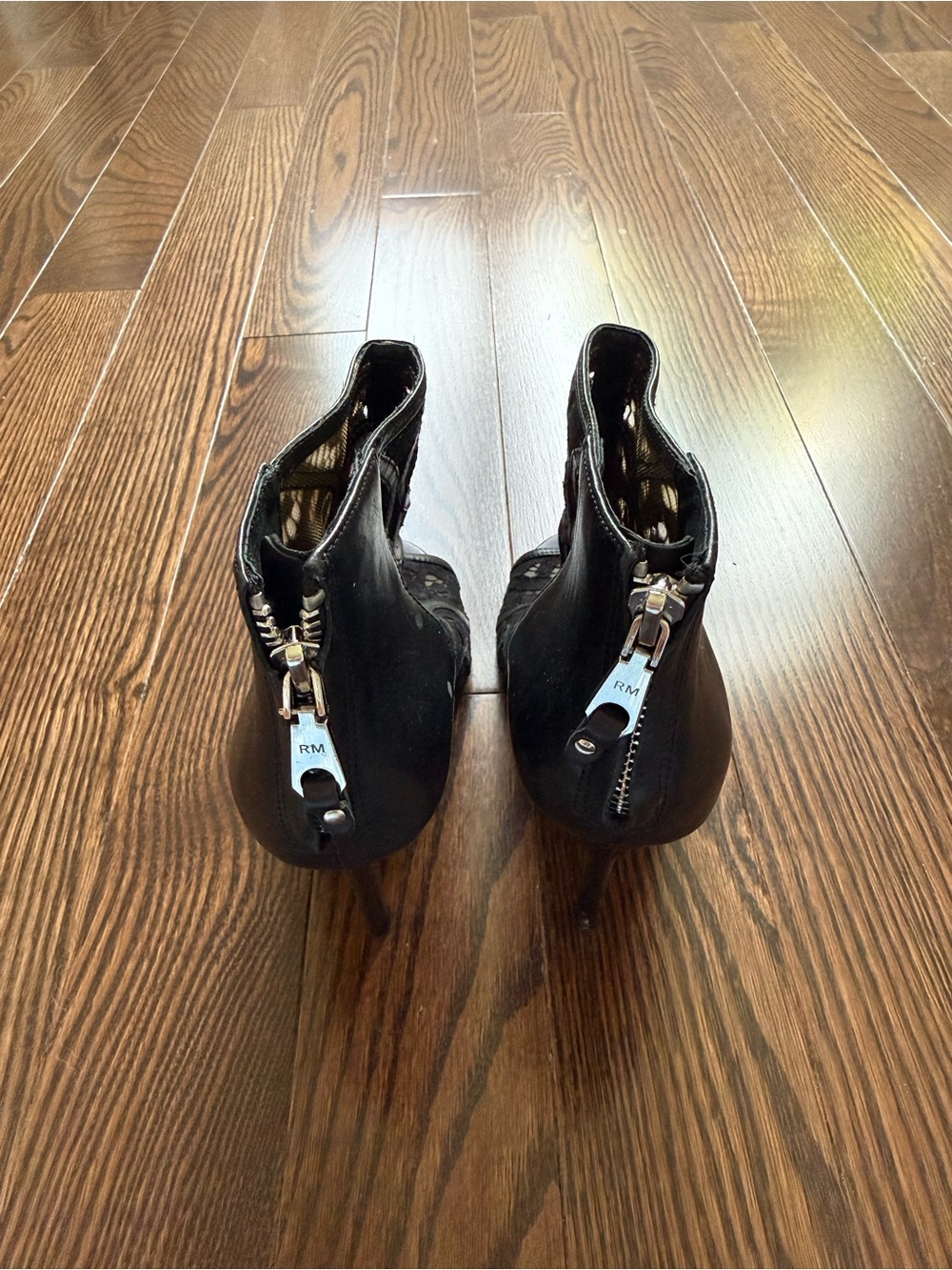 REBECCA MINKOFF LEATHER AND LACE OPEN TOE HEELS - Picture 7 of 9